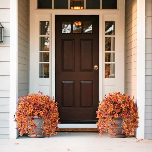 Homsunny Artificial Faux Mums Fall Flowers for Outdoor Outside Decoration