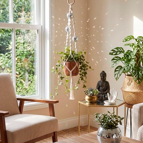 Shappy Macrame Disco Ball Plant Hanger, Boho Hanging Planter Home Decor