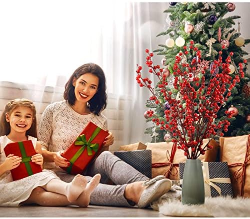 WILLBOND Artificial Red Berry Stems 21.6 Inch Christmas Red Berries Holly Berry Branches for Christmas Tree New Year Decor DIY Craft (Simple Style, 16 Pieces)