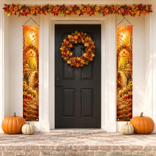 IVN Fall Scarecrow Porch Banner Pumpkin Autumn Decor 2 Pcs