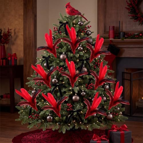 12 Pcs Red Cardinal Feather Pick Christmas Tree, Cardinal Craft
