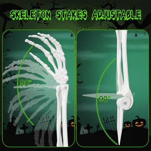 Wonderjune 6 Pcs Skeleton Hands Stakes Halloween Yard Decor, White