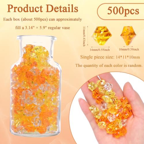 YATOJUZI 500PCS Acrylic Vase Filler Gradient Orange Decorations Fake Ice Cubes Crushed Rocks Plastic Diamonds Gems for DIY Party Centerpiece Table Scatter Display 0.5"