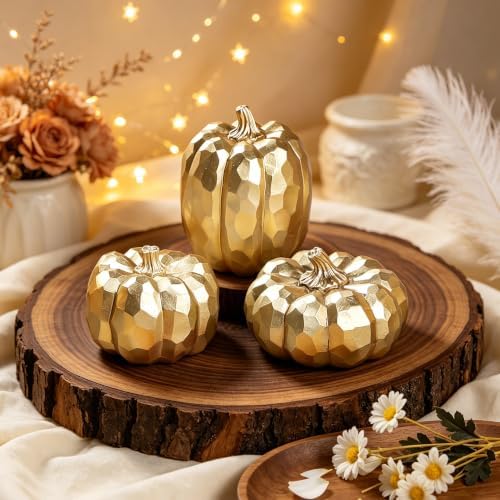 winemana 3 Pack Gold Fall Pumpkin Decor Fall Table Centerpieces for Home