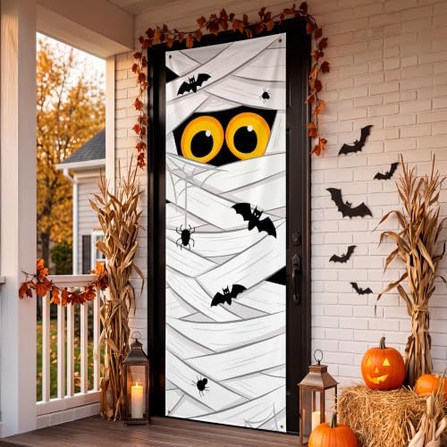JOYIN 28”x80” Halloween Mummy Door Cover Decorations Indoor, Spooky Home Decor Haunted House Stickers, Scary Home Party Supplies Front Room Decor Outdoor