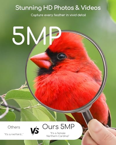 COOAU 5MP Smart Bird Feeder with Camera, 30% Faster Solar Charging