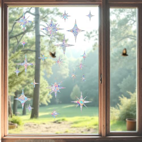 Star Prism Window Collision Clings for Bird Strikes, 54 Pieces