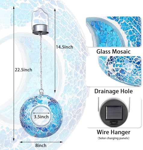 Yinns Solar Bird Feeder, Mosaic Fly Through Bird Feeders for Garden Decor