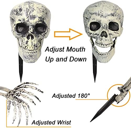 Halloween Skeleton Stakes Decorations, Realistic Skeleton Halloween Decor, Hallo-ween Ske-leton Head and Arms with a Stake for Halloween Yard Scary Skeleton Decor 5pcs
