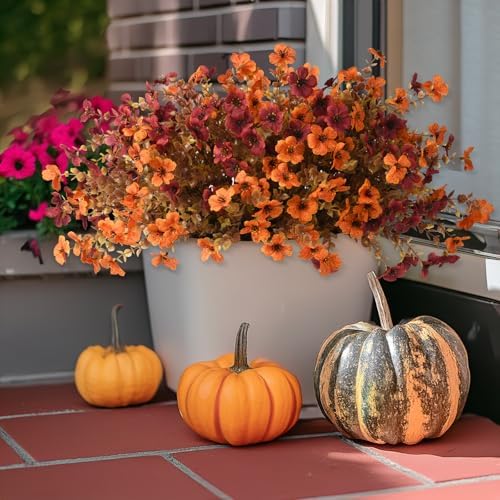 Artificial Fall Hanging Flowers Basket, UV Resistant Mums for Outdoors