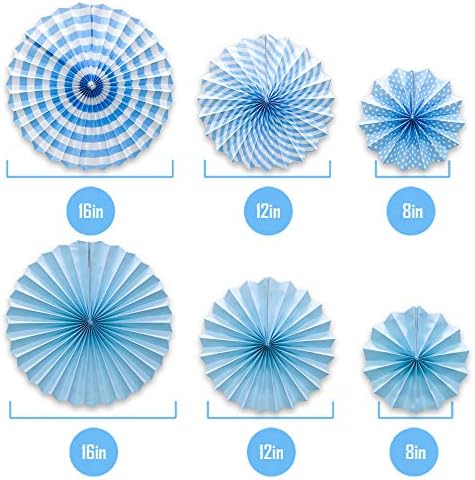 6-Pack Blue Hanging Paper Fans, Party and Wall Decor