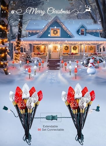 2 Pack Strawberry C9 Christmas Pathway Lights Outdoor, Total 34.8 Feet