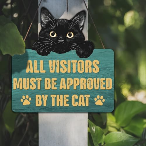 Funny Black Cat Wood Hanging Sign for Front Door, Cat Gifts House Welcome Sign