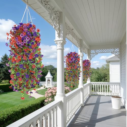 Alupssuc 4PCS Artificial Hanging Flowers UV Resistant Silk Daisy, 4 Colors
