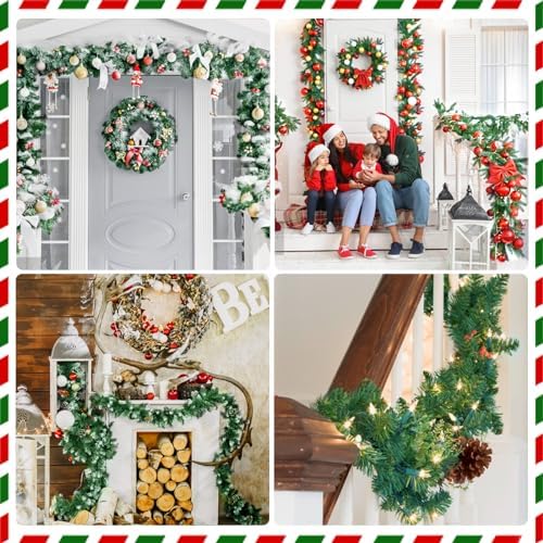 50Pcs 16Inch Christmas Garland Ties for Banister Staircase Artificial Pine Needles Garland Faux Pine Stems Twist Green Ties Christmas Branch Wreath Tie for Fixing Craft Gift Wrapping Decorations