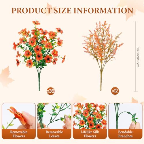 SHareconn 48Pcs Artificial Fall Flowers UV Resistant Fake Mums for Outdoors