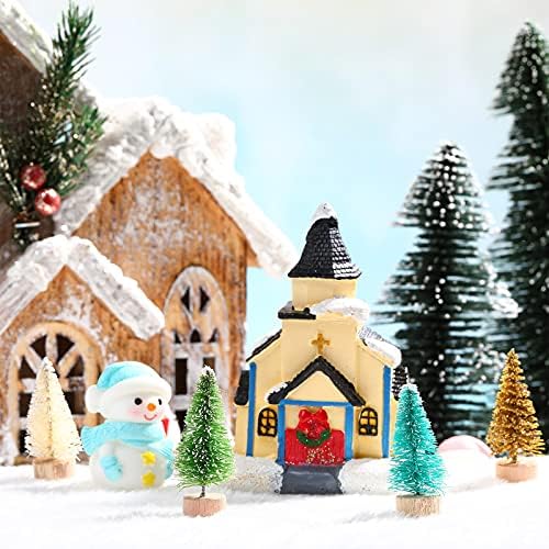 Sumind 24 Pcs Mini Christmas Bottle Brush Trees Craft Miniature Tiny Sisal Trees with Wooden Base Christmas Winter Snow Tabletop for Crafts Display Decor(Beige)