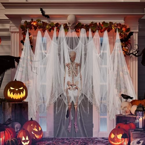 Whaline Halloween White Creepy Cloth 197 x 87 Inch Spooky Gauze Clothes Halloween Scary Decoration for Haunted Houses Party Supplies Indoor Outdoor