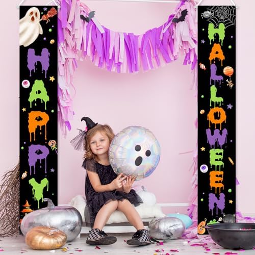 Avezano Halloween Door Banner Spooky Ghost Halloween Party Decorations