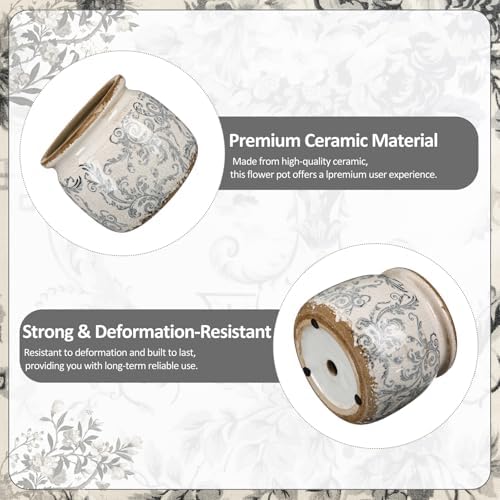 5.9'' Vintage Ceramic Planter, Ice Crack Glaze Gray Scroll Pot