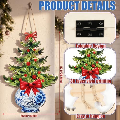 RattanView Christmas Chinoiserie Door Wreath Hanger Red Bow Decortions