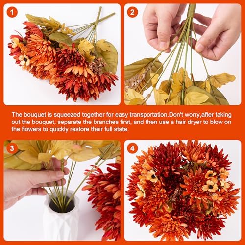 Ivydale Artificial Mums for Outdoors Fall Fake Flowers for Planters, 2 Bundles Faux Silk Chrysanthemum Bouquets, 24 Heads Flower with Long Stems for Wedding Party Home Decor