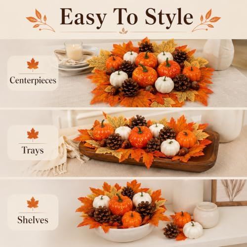51 Pcs Fall Decor Set Artificial Pumpkins Acorns Pinecones Berries Leaves