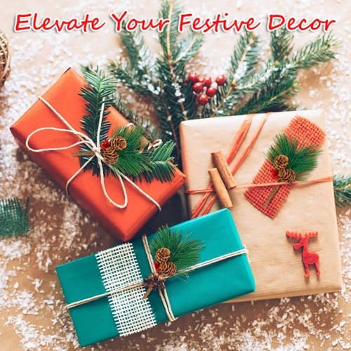 AKOAK 8 Pcs Mini Christmas Tree Picks, Artificial Pine Flower Branches with Berries for Holiday Decor, Gift Box Bouquet Wedding Party Home Decoration