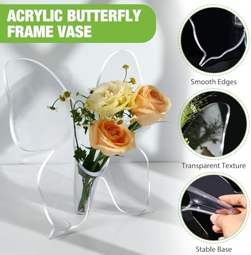 4 Pack Clear Butterfly Vase Acrylic Frame Centerpieces, Classic