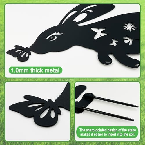 Metal Bunny Garden Decor,2 Pack Rabbit Silhouette Yard Art Outdoor,Rabbit Garden Stakes Decorations for Yard,Lawn,Patio,Easter Gifts for Women