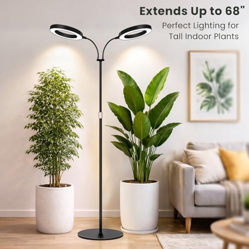LBW 2-Head Grow Light with Stand，68" Tall Full Spectrum Plant Light