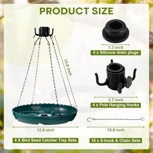 Aurelema Hanging Bird Seed Catcher Tray (Green,4 Sets)
