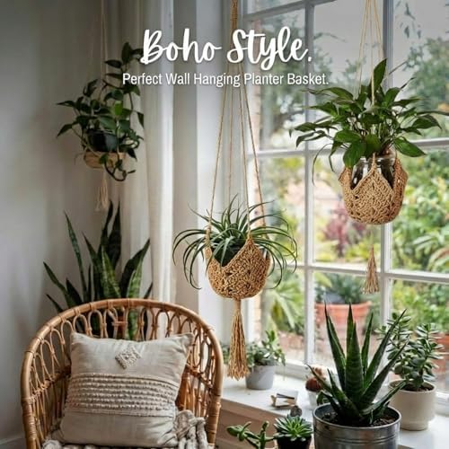 Shappy 3 Pack Boho Macrame Plant Hanger for Indoor