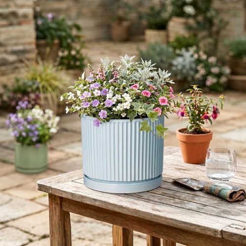 Ceramic Planter, 8 Inch Flower Pots, Round Plant Pot, Light Blue