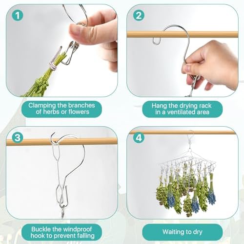 Herb Drying Rack for Drying Spices, Rustproof Dryer with 40 Hooks