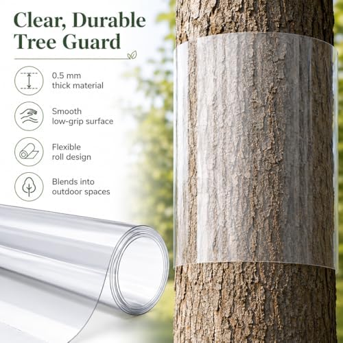 Squirrel Baffle 78.7 Inch – Clear Plastic Tree Trunk Protector Wrap for Bird Feeder Poles and Wooden Posts – Outdoor Climbing Barrier Guard