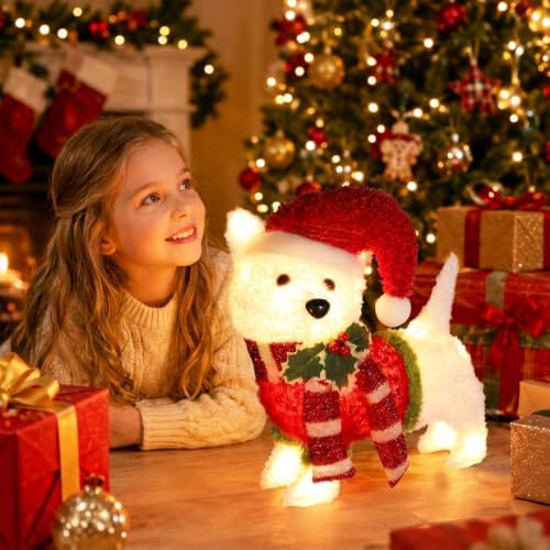 MUMTOP Lighted Christmas Dog Decoration with Santa Hat & Scarf