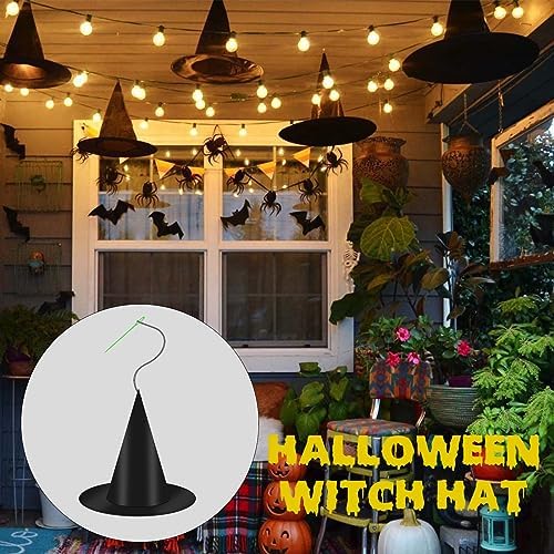 12 PCS Hanging Witch Hats Black/Pink, 16 PCS 3D Bats Stickers for Halloween Indoor Outdoor Decorations