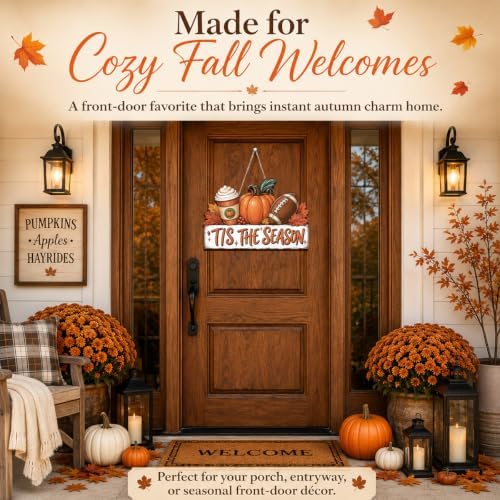 Fall Wall Decor Wooden Tis the Season Sign, Football Pumpkin Door Decor
