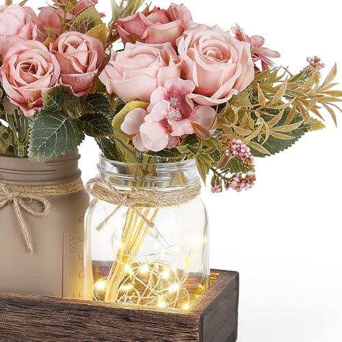 Mkono Mason Jar Lights Centerpieces for Tables Dining Room Farmhouse Decor