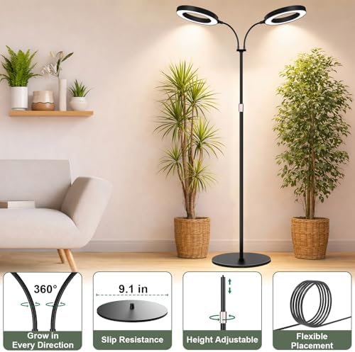 LBW 2-Head Grow Light with Stand，68" Tall Full Spectrum Plant Light