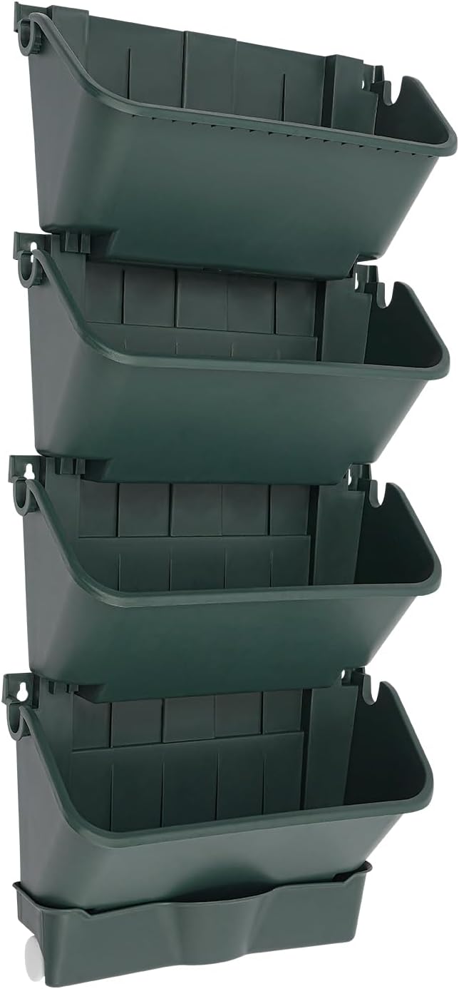 24 Pack Hanging Vertical Wall Planter,12.99inch Wall Mounted Planter for Patio Outdoor Decor,Home Army Green Plastic