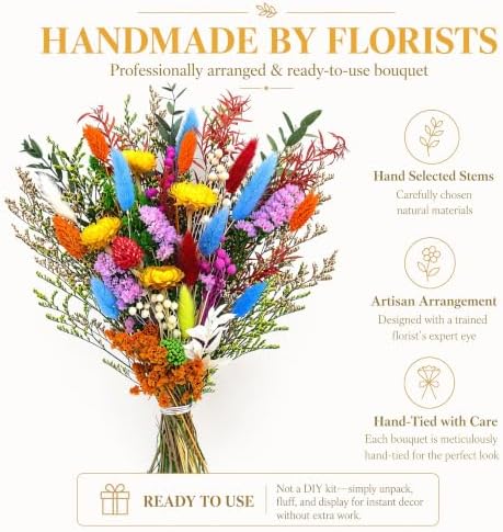 Umero Dried Flower Bouquet -17in Boho Vibrant Mixed Wildflowers for Vase