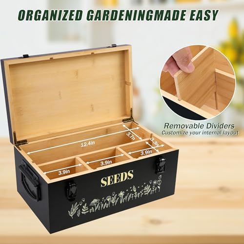 Large Seed Storage Organizer Box with Handle, Bamboo Seed Packet Storage