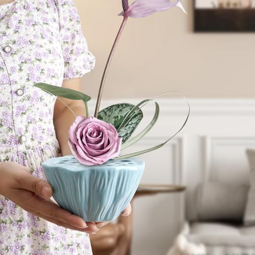 Notakia Lotus Pod Ceramic Flower Frog Flower Vase Ikebana Bowl with Stem Holder Floral Arrangement Frog for Table Decorative Flower Holder for Fresh or Dried Bouquets Kenzan Vase Pot Container (Blue)