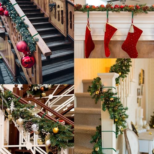 80 Pcs Christmas Garland Ties Garden Plant Cable Straps Adjustable Holiday Garland Ties Reusable Green Nylon Hook for Christmas Tree Wreath Stairways Banister Railings Decoration