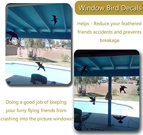 Anti Collision Window Bird Stickers Decals, Glass Door Protect Bird Shape Clings for Save Bird Strikes (Black)