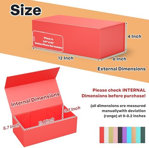 RYDDOY Red Gift Box, 12x6x4'' Gift Boxes with Lids for Presents