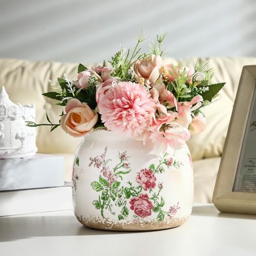 Vintage Planter Large Ceramic Plants Pot Beige Pink French Rose