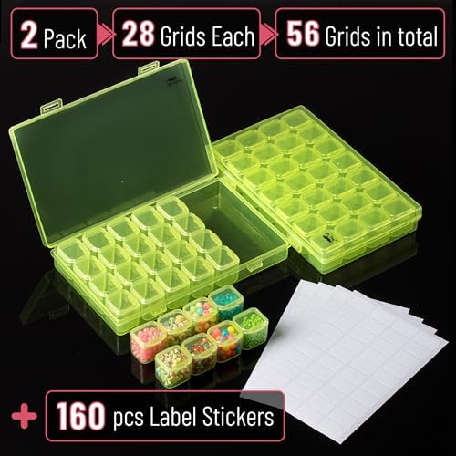 Mr. Pen- Bead Storage Containers, 28 Grids, 2 Pack, Transparent Green